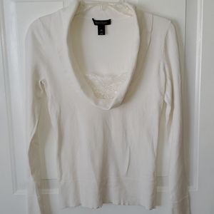WHBM Ivory Sweater with Lace Underlay